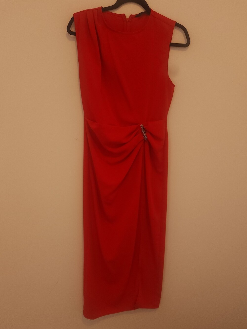 Zara Red Sleeveless Draped Midaxi Dress